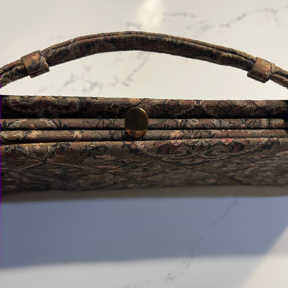Mel-Ton Vintage Tapestry Damask Brown Clutch Purse 14" x 6" Evening Classic - Picture 3 of 6